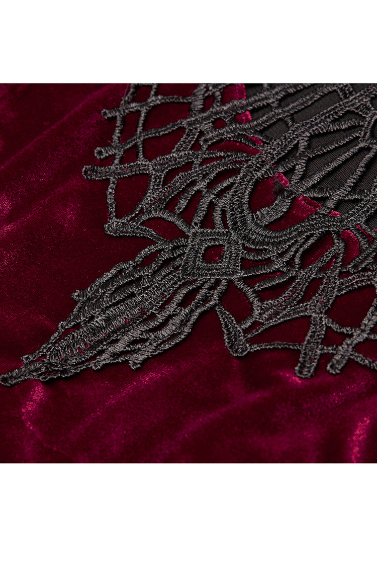 Crimson Velvet Chest Cutout Back Lace-Up Long Sleeve Plus-Size Goth Gown