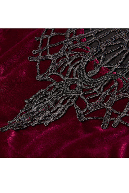 Crimson Velvet Chest Cutout Back Lace-Up Long Sleeve Plus-Size Goth Gown