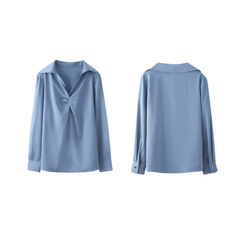 Chemise de travail élégante en satin à volants de couleur pure