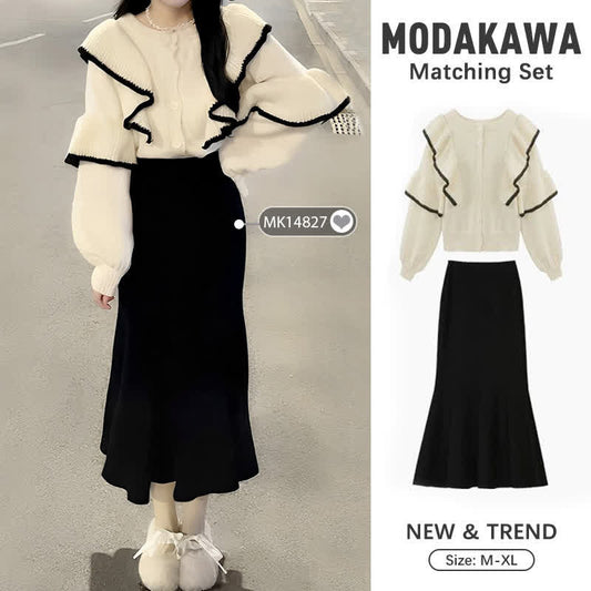 Flouncing Sweater Skirt Fishtail Cardigan Knit