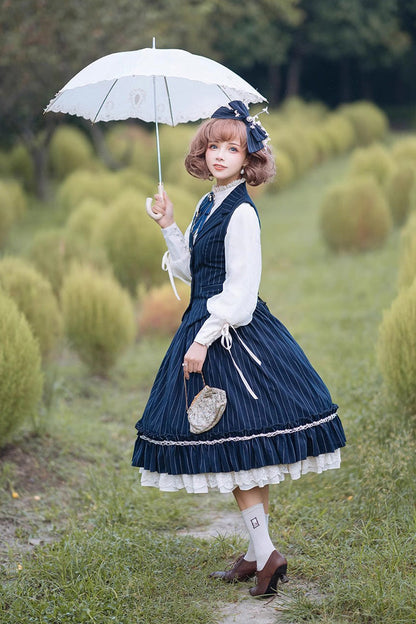 Layered Striped Ruffle Sweet College Elegant Lolita Skirt
