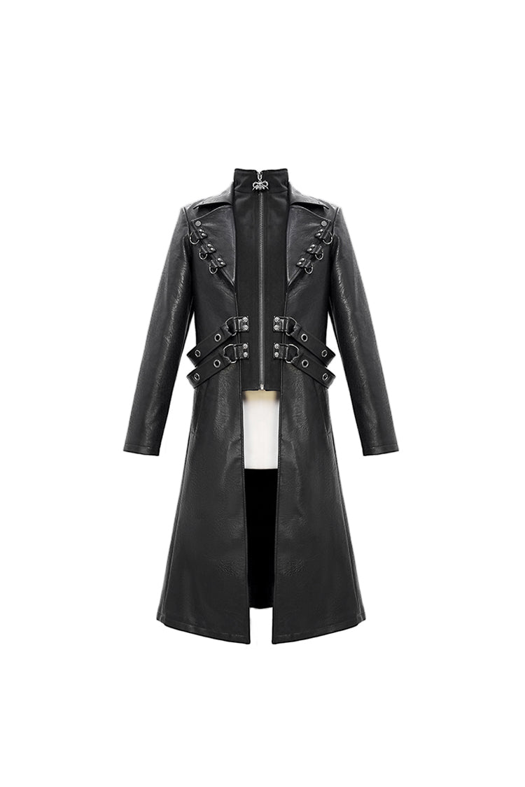 Men's Punk Leather Coat with Waist Hasp