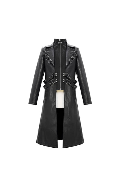 Men's Punk Leather Coat with Waist Hasp