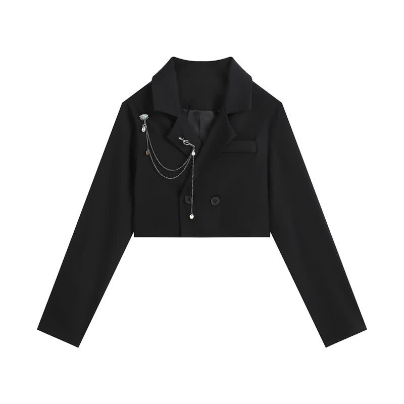 Schwarzer Gothic-Ketten-Crop-Blazer mit hohler Schnalle 