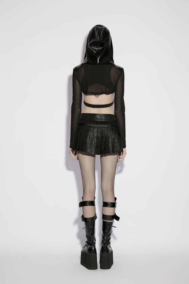 Sheer Eyelet Hooded Black Asymmetric Punk Cape Women's
