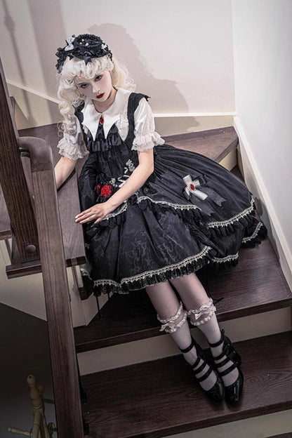 Ruffled Bowknot Lace-Up High-Low Gothic JSK