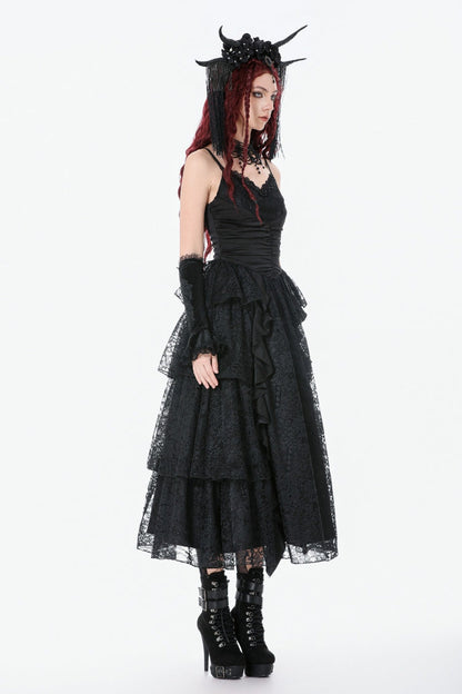Ruched Lace Gothic Maxi Slip Dress for Weddings