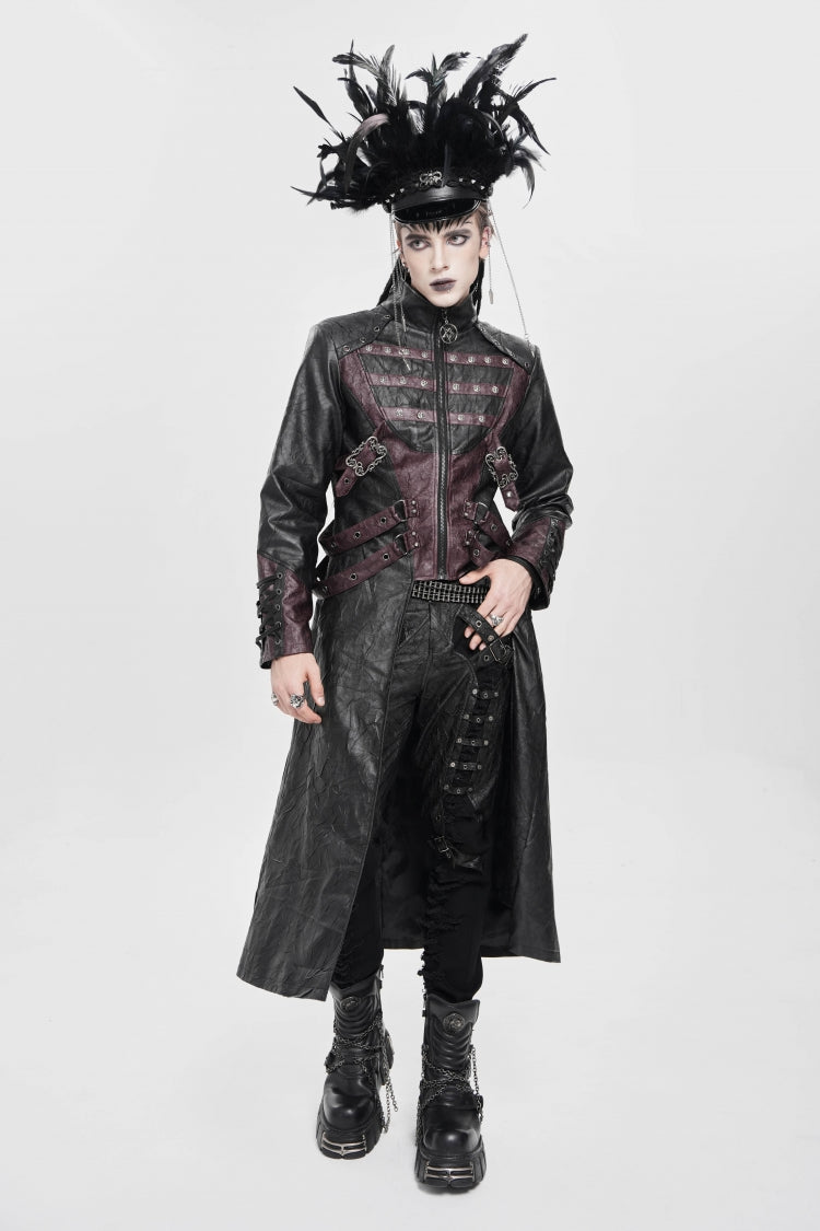 Stand Collar Zipper Straps Eyelet Punk Coat