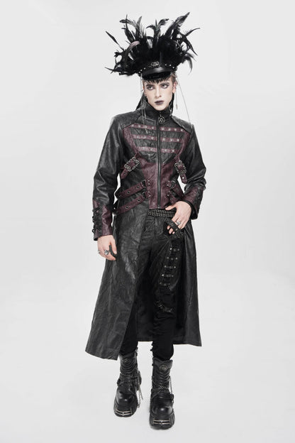 Stand Collar Zipper Straps Eyelet Punk Coat