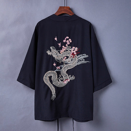 Schwarzer Drache, chinesische Stickerei, Kimono, Oberbekleidung, Sonnenschutz