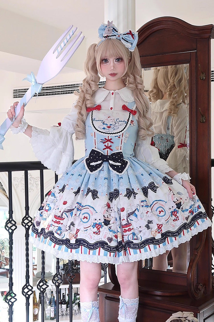 Sleeveless Ruffle Bow Lace JSK with Print