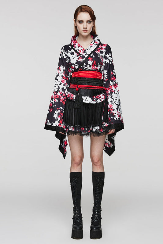 Floral Ruffle Gothic Dress Paired with Skirt