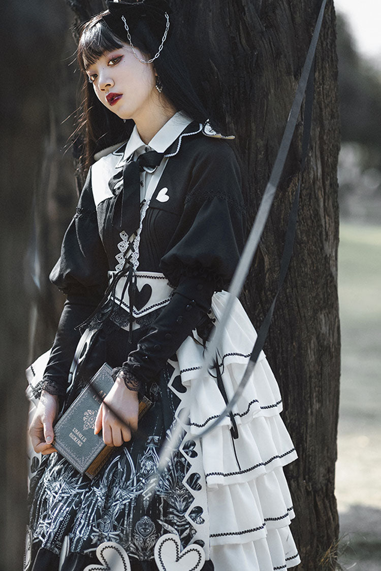 Retro Dark Eye-Print Op Dress with Love Motif - Kawaii