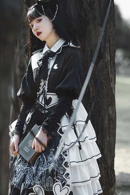 Retro Dark Eye-Print Op Dress with Love Motif - Kawaii