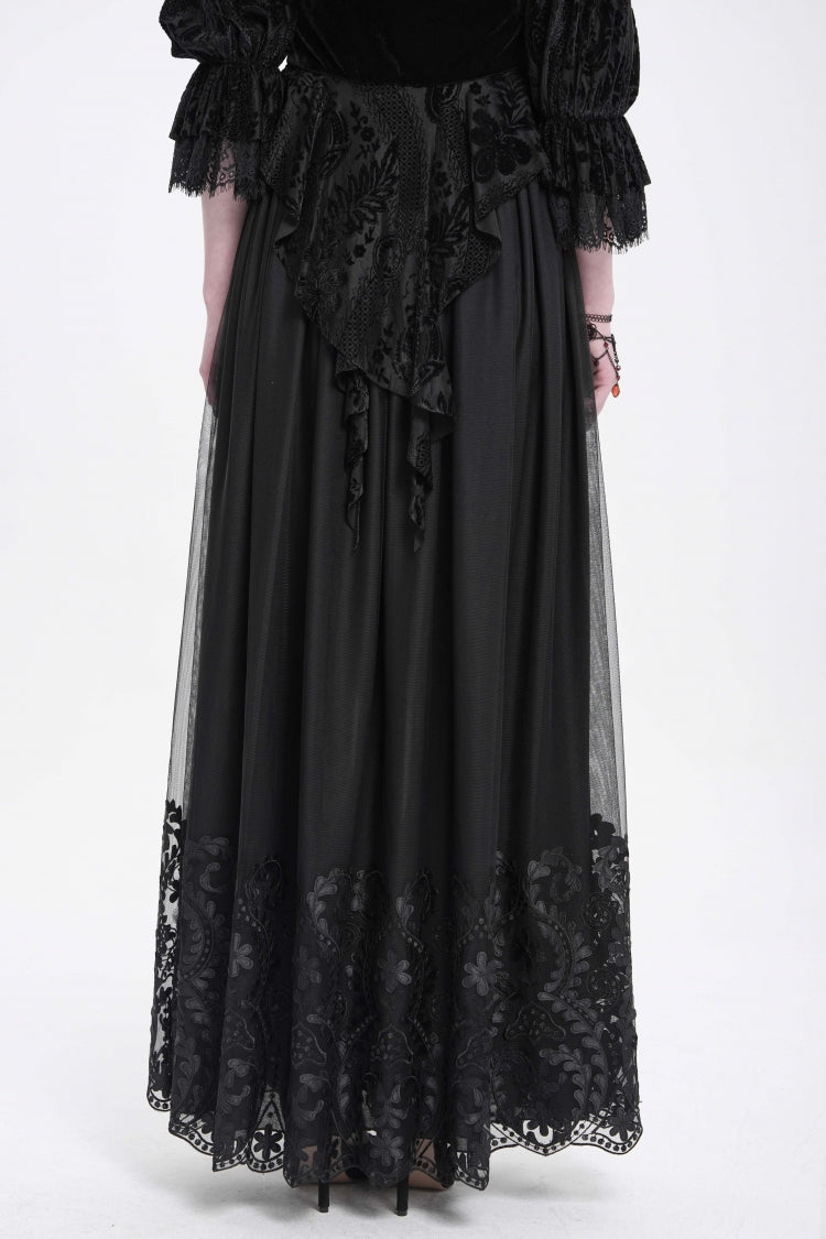 Women's Gothic Floral Mesh Skirt with Black Stitching