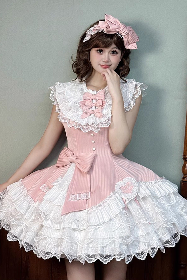 Rose Miss Tsundere Sleeveless Layered Ruffle Bow Lace Asymmetrical Princess Sweet Dress