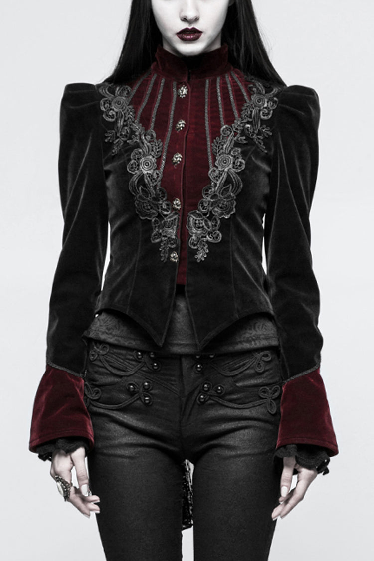 Gothic Jacket for Her with 3D Floral Decoration and Stand Collar