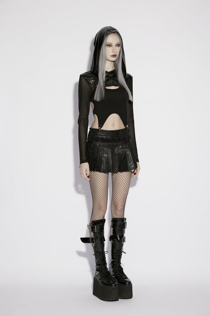 Sheer Eyelet Hooded Black Asymmetric Punk Cape Women's