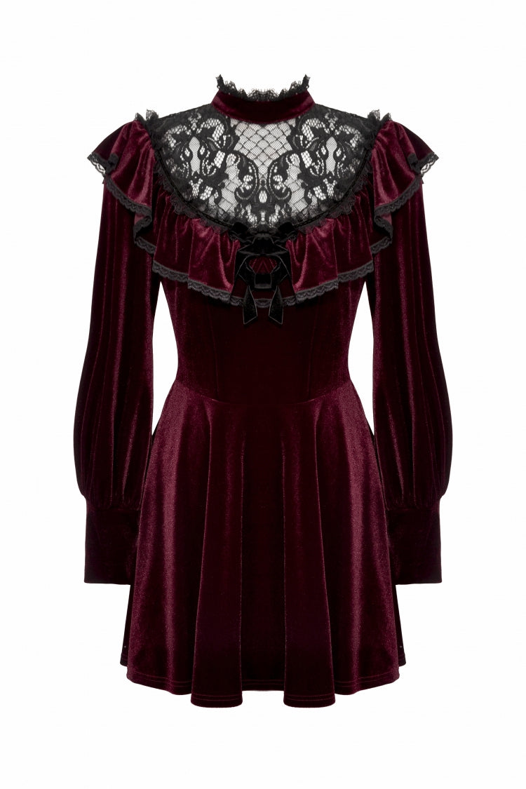 Crimson Knit Velvet Maxi Gown with Long Sleeves - Gothic Graduation Attire