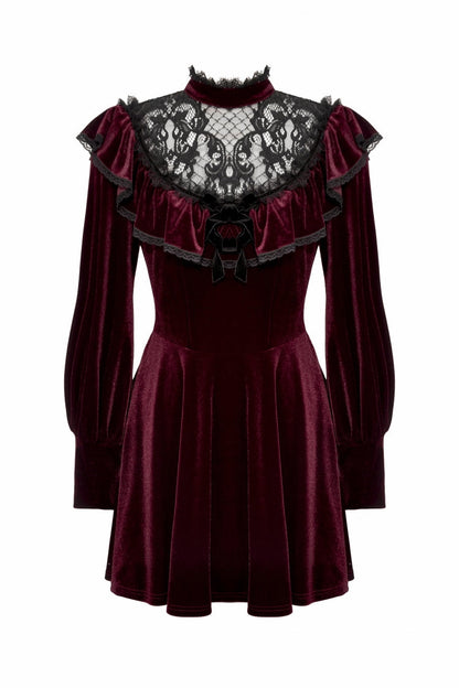 Crimson Knit Velvet Maxi Gown with Long Sleeves - Gothic Graduation Attire