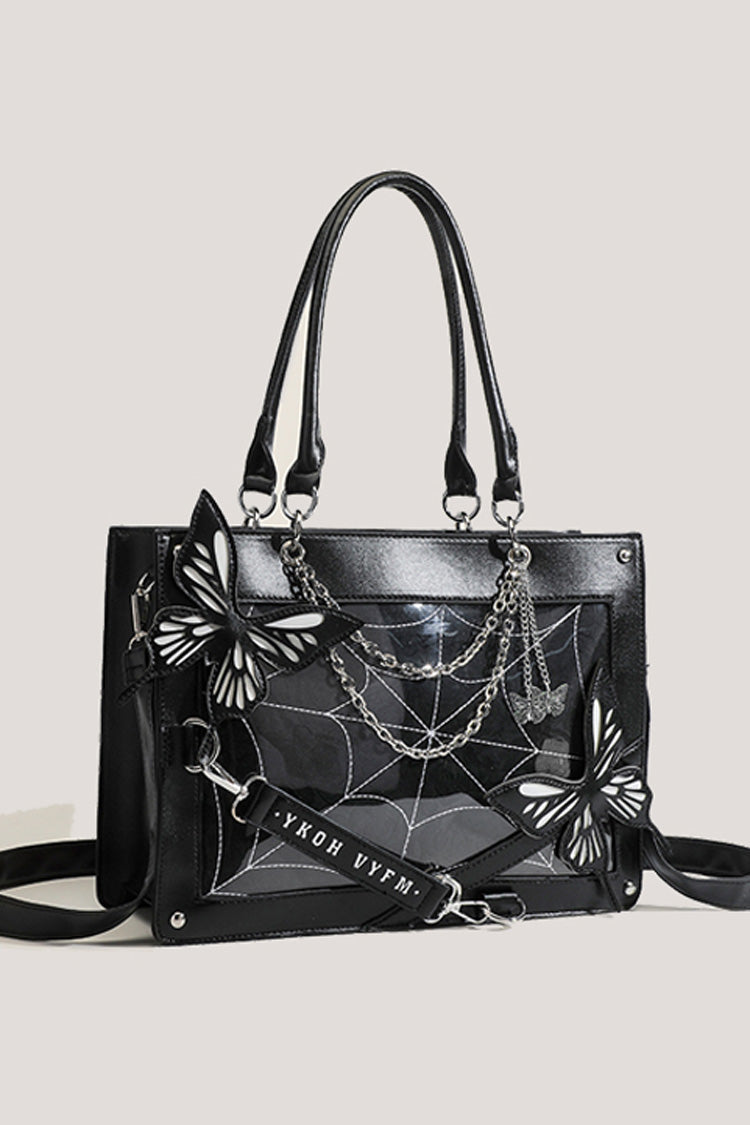 Sac fourre-tout en toile d'araignée noire avec papillon