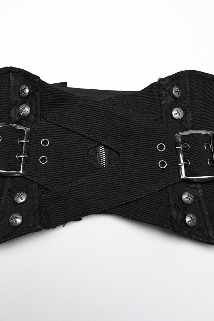Interlaced Lace-Up Buckle Black Punk Underbust Corset