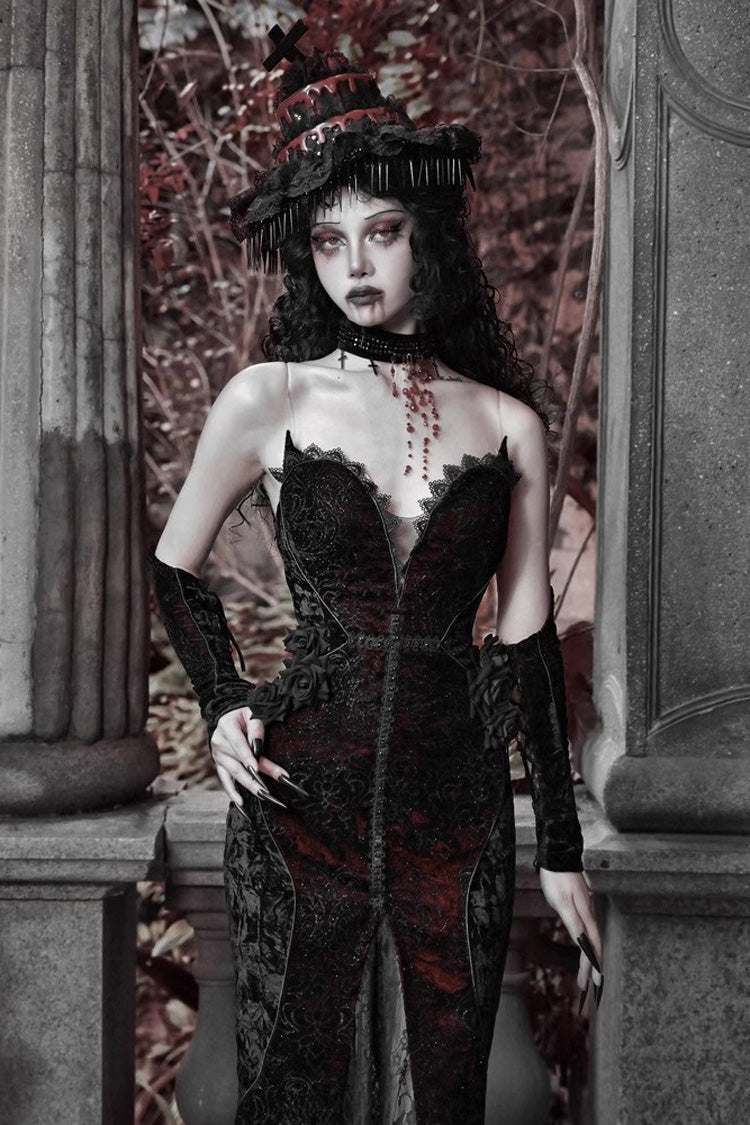 Scarlet Blood Peak Fishtail Lolita Dress with Embroidery - Noir