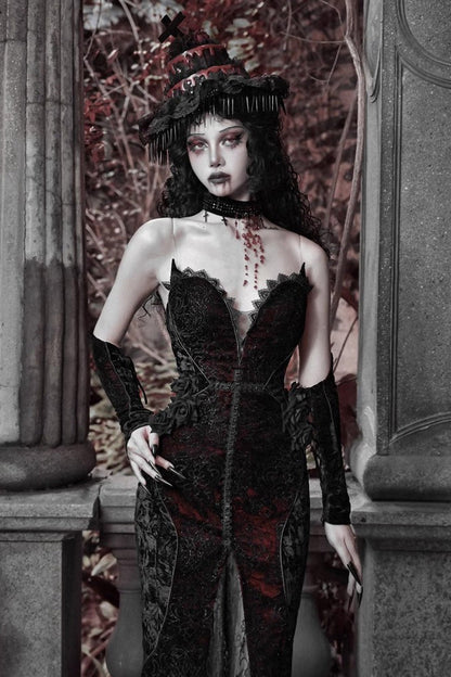 Scarlet Blood Peak Fishtail Lolita Dress with Embroidery - Noir