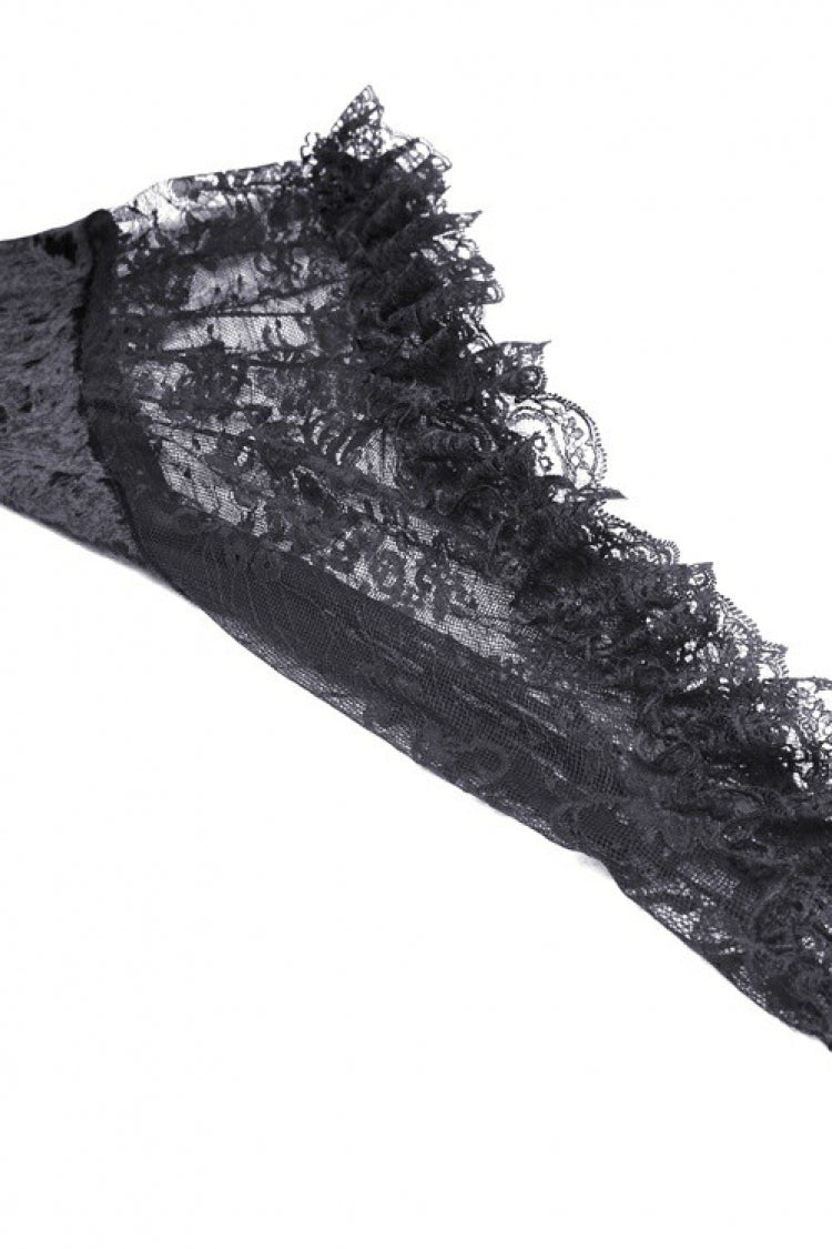 Long Trumpet Sleeve Lace Spliced Black Gothic Velvet Dress