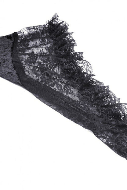 Long Trumpet Sleeve Lace Spliced Black Gothic Velvet Dress