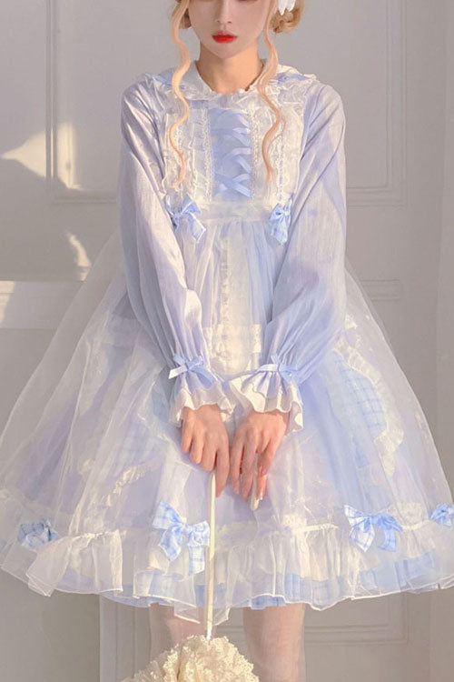 Lapel Collar OP Dress Sweet Lolita Bowknot Love Pockets Ruffled - Altfashion Shop
