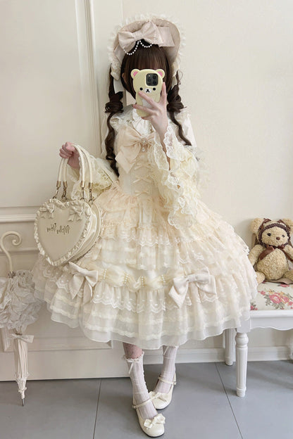 Beige Dream Prologue Doll Multi-Layered Bow Lace Dress