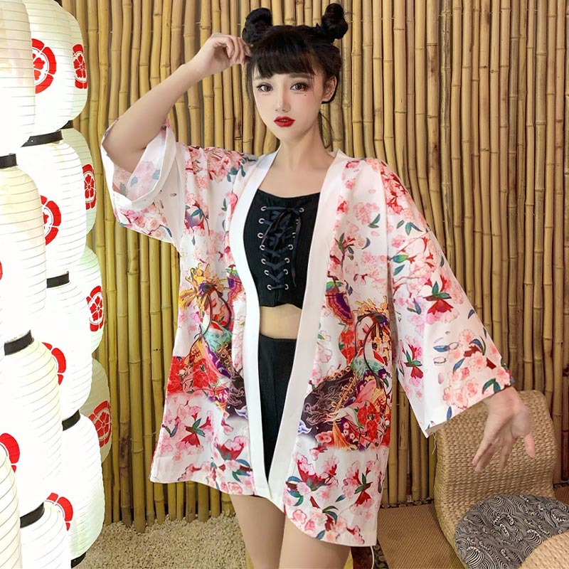 Vêtements d'extérieur kimono vintage pour fille animée