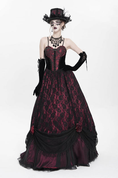 Jacquard Floral Beaded Gothic Long Slip Dress
