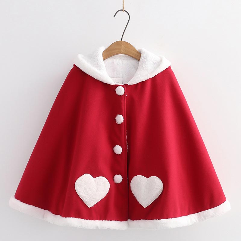 Cute Wings Ears Love Heart Hooded Short Cloak Coat