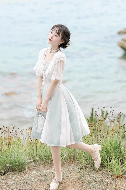 White Summer Dream Lotus Sleeveless Chinese-Style Sweet Qi Lolita JSK Dress