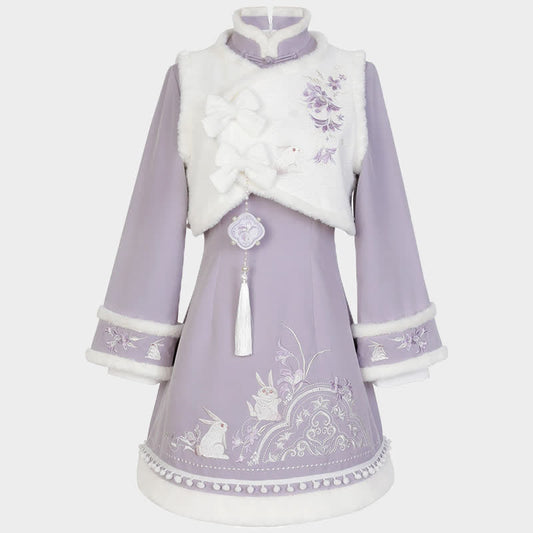 Ensemble de nœuds papillon brodés à motif floral violet vintage