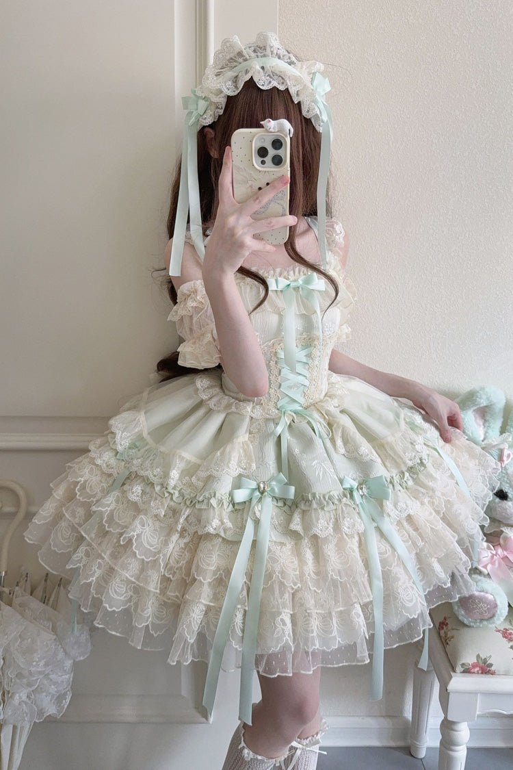 Emerald Layered Lace-Up Ballet Lolita JSK - Ribbon Heart