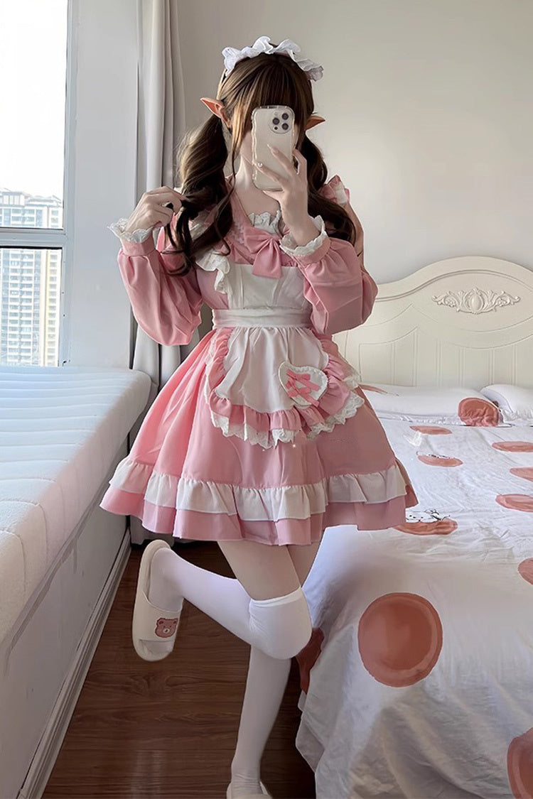 Pink Maid Long Sleeve Ruffle Bow Sailor Sweet Plus Size Lolita Dress Full Set