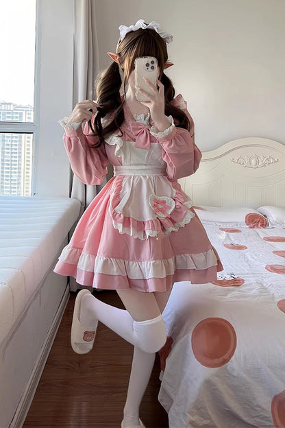 Pink Maid Long Sleeve Ruffle Bow Sailor Sweet Plus Size Lolita Dress Full Set