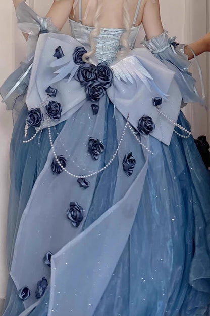 Sky Blue Sweet Ballet Lolita Swan Wonderland Embroidery Lace-Up Asymmetric JSK Dress