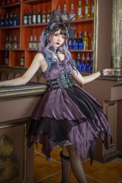 Purple Gothic Lolita Multi-Layered Asymmetric JSK Dress
