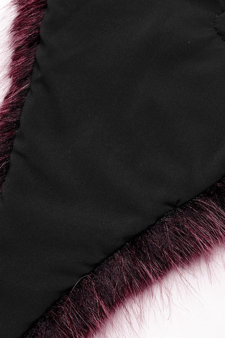 Crimson Mandarin Collar Sleeveless Gradient Faux Fur Women's Goth Cape