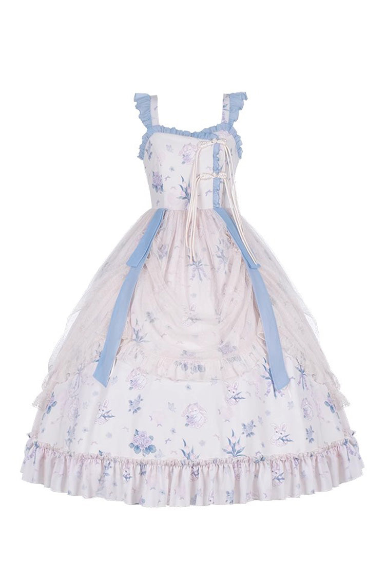 Elegant Floral Wall Print Sweet Lolita Gown with Ruffles