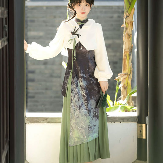 Robe Cheongsam Vintage Imprimé Bambou