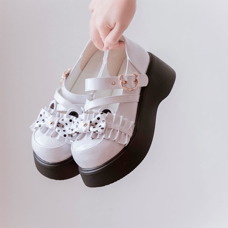 Chaussures Lolita à plateforme avec nœud à pois et ours de dessin animé