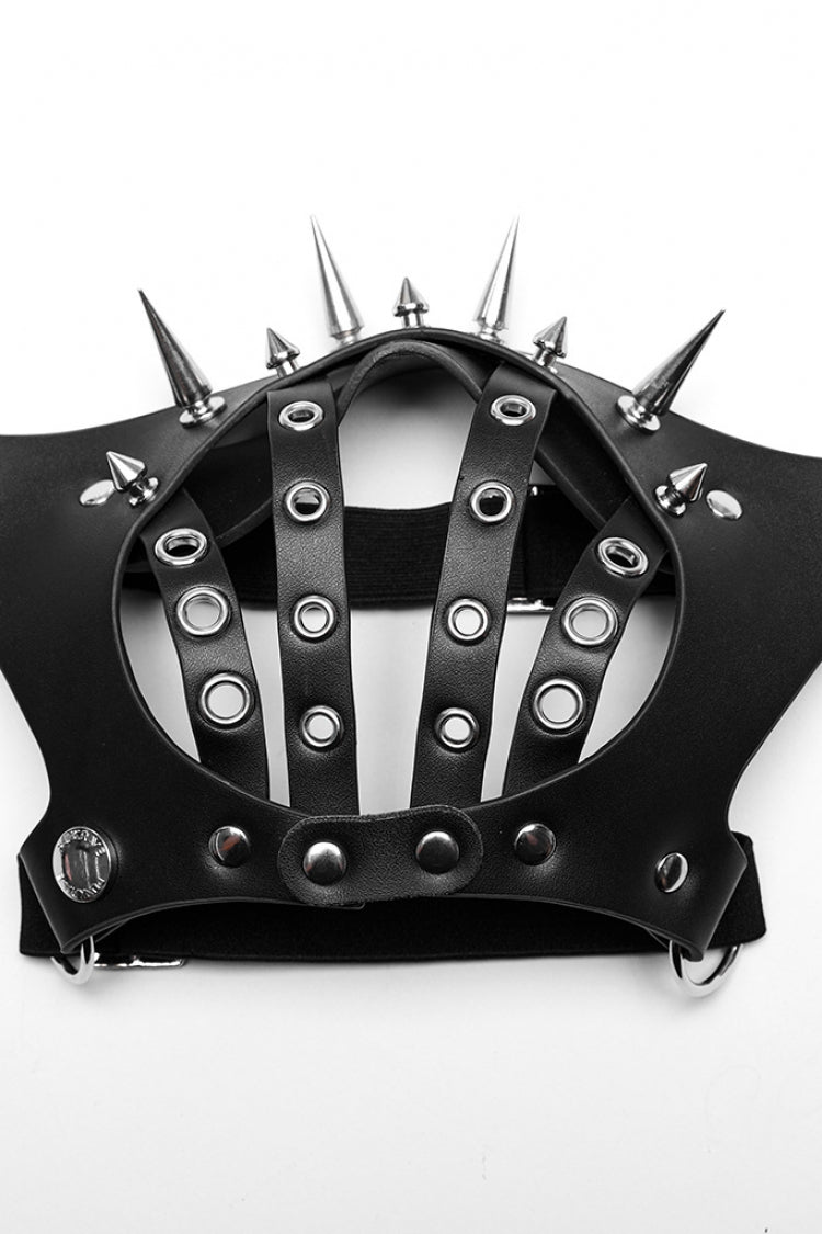 Steampunk Mask with Metal Rivet Decoration in Black Faux Leather for Women