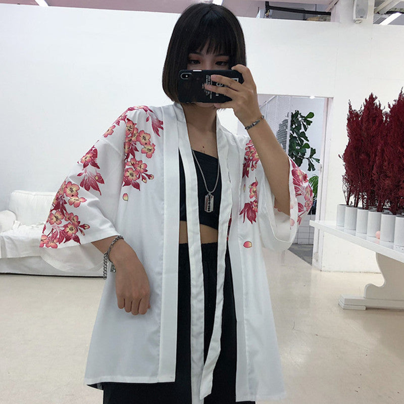 Black Fish Floral Kimono Outerwear Sun Protective