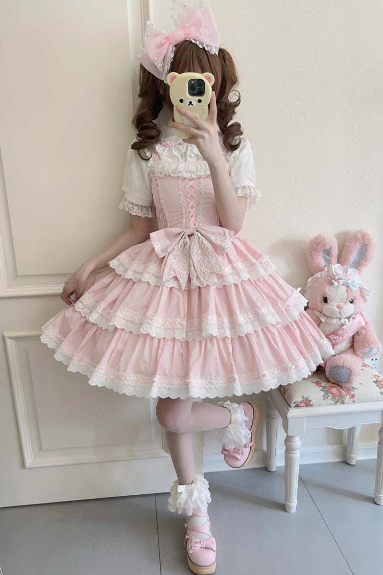 Rose Maiden Heart Triple Layer Ruffle Bow Lace Sweet Lolita JSK Dress