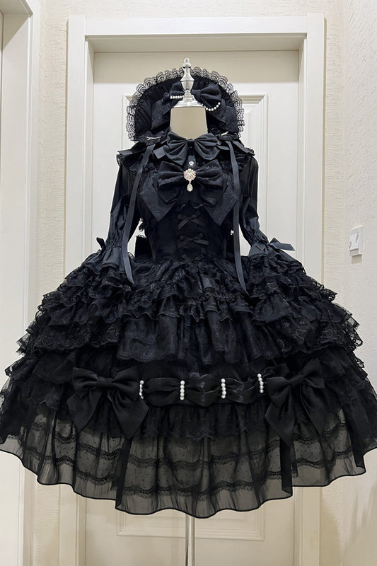 Black Dream Prologue Doll Multi-Layered Bow Gothic Dress